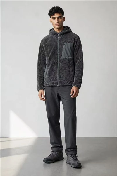 Men's Two‑Tone High‑Pile Outdoor Hooded Jacket high quality